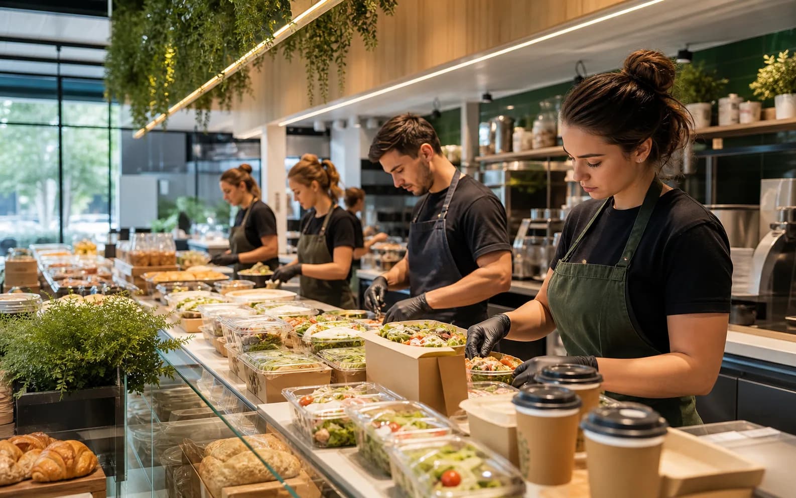 Gastrohub interior with fresh food, coffee and ready meals